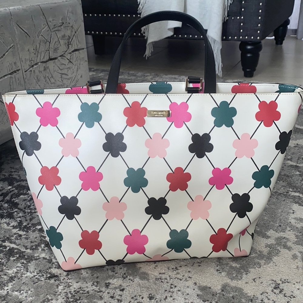 Kate Spade Grant Street Vinyl colorful Floral large Tote Handbag